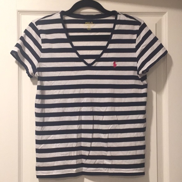 Ralph Lauren M Navy/White Striped Short Sleeve Top - Picture 1 of 7